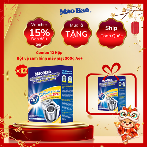  Combo 12 Hộp Bột Tẩy Vệ sinh Lồng Máy Giặt Mao Bao Ag+ 306g 