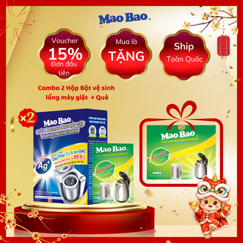  Combo: 02 hộp Bột Chất Làm Sạch Lồng Máy Giặt Ag+ Mao Bao 306g + Chất Làm Sạch Bình Đun Nước Mao Bao 25g x 1 gói 