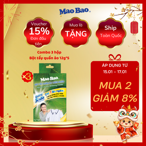  Combo 03 hộp Bột Tẩy Quần Áo Thiên Nhiên Baking soda Mao Bao (12g x 5 gói) (B) 