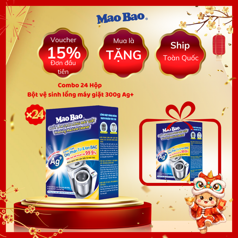  [1 Thùng] Combo 24 Hộp Chất Vệ Sinh lồng máy giặt Mao Bao Ag+ 306g - Loại Bỏ Cặn Bẩn, Khử Mùi Cho Máy Giặt Cửa Trên/Trước 
