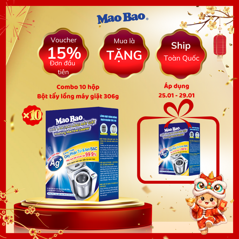  Combo 10 Hộp Chất Vệ Sinh lồng máy giặt Mao Bao Ag+ 306g - Loại Bỏ Cặn Bẩn, Khử Mùi Cho Máy Giặt Cửa Trên/Trước 