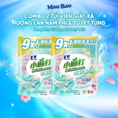  Combo 2 Túi (25 Viên x 10g) Giặt Xả Mao Bao Chống Mạt Hương Lan Nam Phi và Tuyết Tùng, Lưu Hương Bền Lâu 