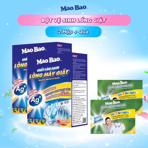  Combo 02 Hộp Bột Chất Làm Sạch Lồng Máy Giặt Ag+ Mao Bao 306g - Tặng 02 Túi Bột Tẩy Quần Áo 12g 
