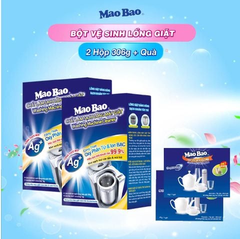  Combo 02 hộp Bột Chất Làm Sạch Lồng Máy Giặt Ag+ Mao Bao 306g - Tặng 02 túi Bột Tẩy Cốc Chén 15g 