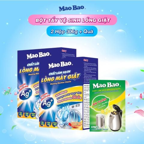  Combo: 02 hộp Bột Chất Làm Sạch Lồng Máy Giặt Ag+ Mao Bao 306g + Chất Làm Sạch Bình Đun Nước Mao Bao 25g x 1 gói 