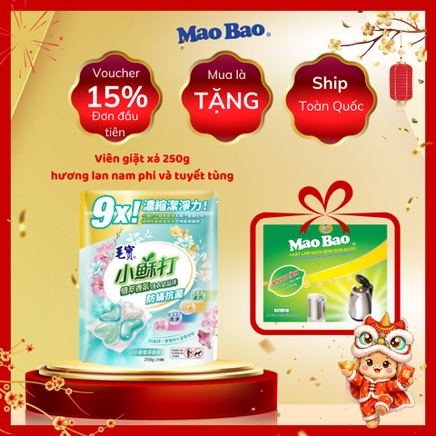  Viên giặt xả Mao Bao - Chống mạt và kháng khuẩn 10g*25 viên (Hương lan nam phi và tuyết tùng) 