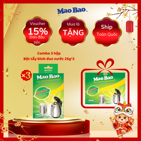  Combo 03 Hộp Chất Làm Sạch Bình Đun Nước Mao Bao 25g x 2 gói 