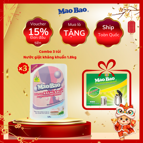  Combo 03 túi Nước Giặt Kháng Khuẩn Mao Bao 1800g 