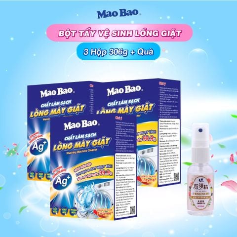 Combo 3 Hộp Bột Tẩy Vệ Sinh Lồng Máy Giặt Mao Bao 306g Tặng Kèm 1 Chai Tẩy Vết Bẩn Quần Áo 30g 