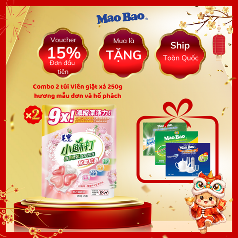  Combo 2 Túi (25 Viên x 10g) Giặt Xả Mao Bao Chống Nấm Mốc Hương Mẫu Đơn và Hổ Phách, Sạch Sâu Lưu Hương 