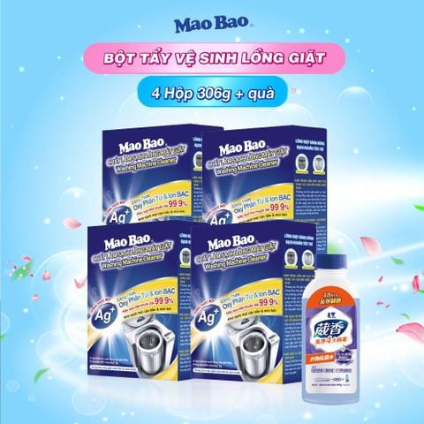  Combo 4 Hộp Chất Vệ Sinh Lồng Máy Giặt 306g, Tặng 1 Chai Nước Kháng Khuẩn Quần Áo Mao Bao 220g 