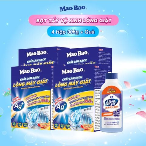  Combo 4 Hộp Chất Vệ Sinh Lồng Máy Giặt 306g, Tặng 1 Chai Nước Kháng Khuẩn Quần Áo Mao Bao 220g 