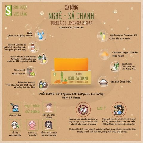  Combo 2 Viên Xà Bông Nghệ - Sả Chanh Sinh Dược 110g, Giúp Hỗ Trợ Kháng Khuẩn, Dưỡng Da Thư Giãn, Hỗ Trợ Ngăn Ngừa Mụn 