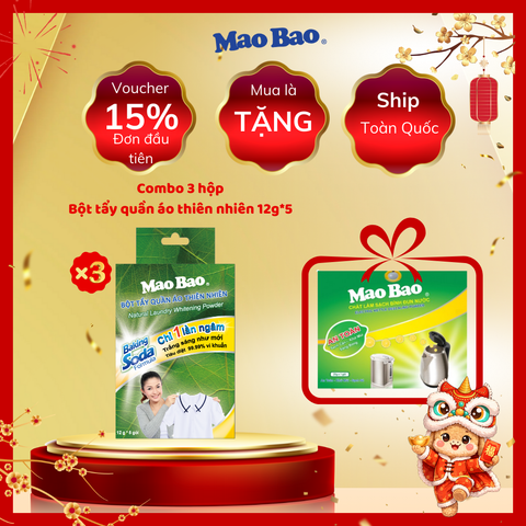  Combo 02 Hộp Bột Tẩy Quần Áo Thiên Nhiên Mao Bao (12g x 5 gói/hộp) 