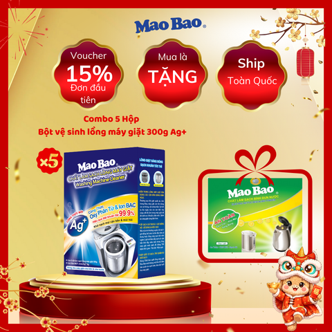  Combo 5 Hộp Bột Tẩy Vệ sinh Lồng Máy Giặt Mao Bao Ag+ 306g 