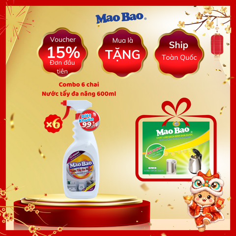  Combo 6 Chai Nước Tẩy Đa Năng Mao Bao 600ml, Làm Sạch Vết Dầu Mỡ Nhà Bếp, Kính, Gạch Men 