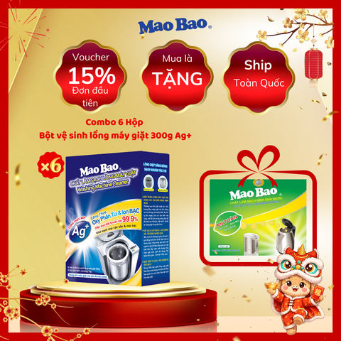  Combo 6 Hộp Chất Vệ Sinh lồng máy giặt Mao Bao Ag+ 306g - Loại Bỏ Cặn Bẩn, Khử Mùi Cho Máy Giặt Cửa Trên/Trước 
