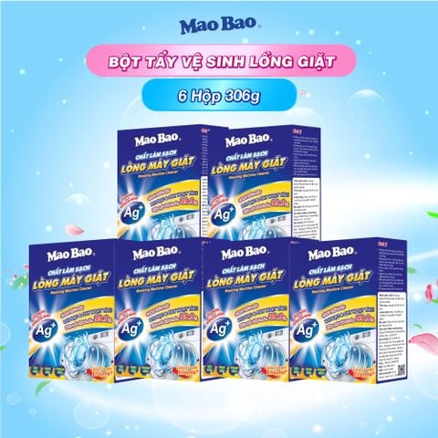  Combo 6 Hộp Chất Vệ Sinh lồng máy giặt Mao Bao Ag+ 306g - Loại Bỏ Cặn Bẩn, Khử Mùi Cho Máy Giặt Cửa Trên/Trước 