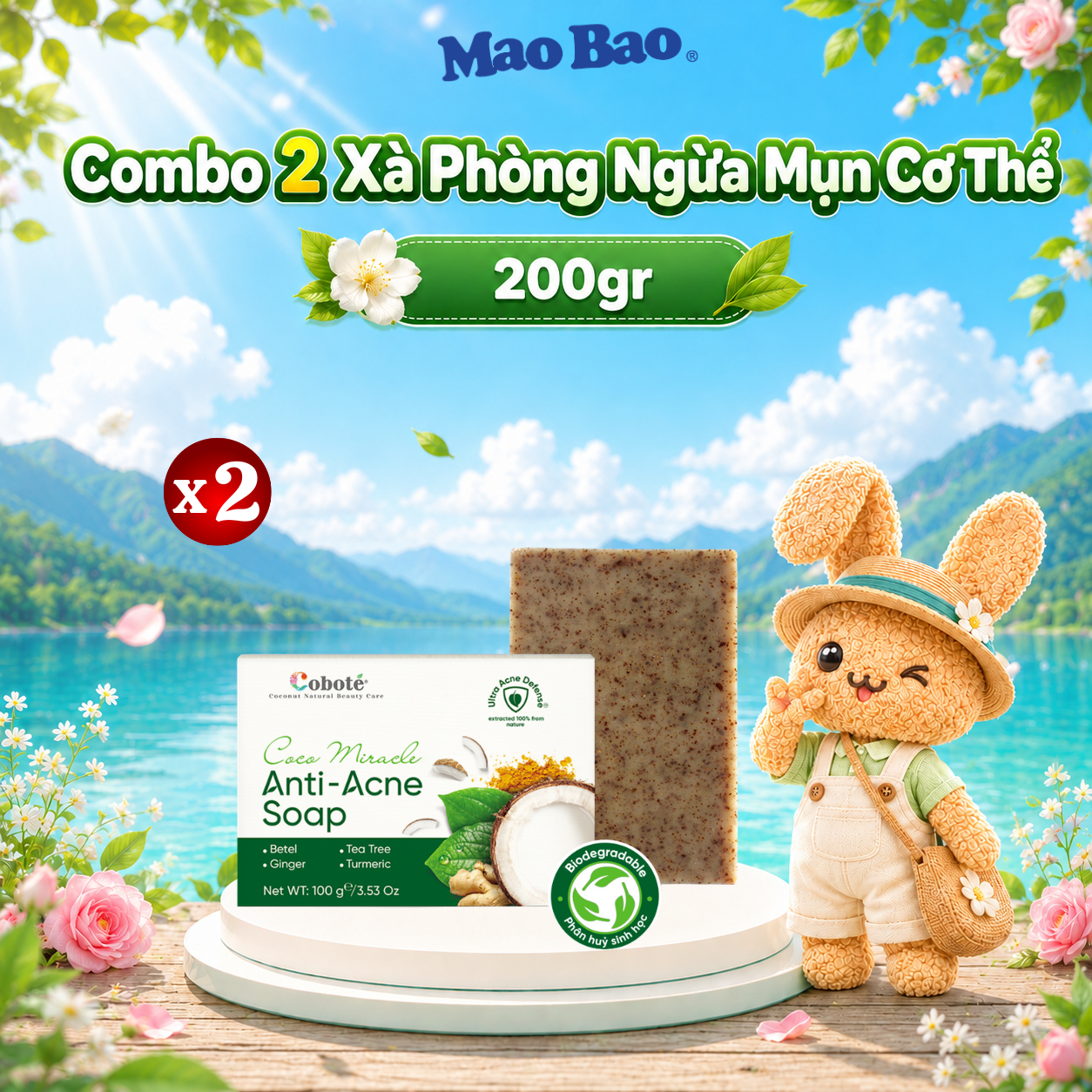  Combo 2 Viên Xà Phòng Ngừa Mụn Cơ Thể Coboté 100gr Giúp Loại Bỏ Bã Nhờn, Dưỡng Mờ Vết Thâm 