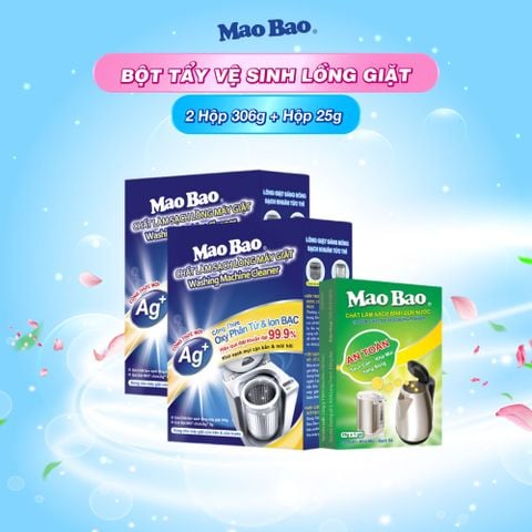  Combo: 02 hộp Bột Chất Làm Sạch Lồng Máy Giặt Ag+ Mao Bao 306g + Chất Làm Sạch Bình Đun Nước Mao Bao 25g x 1 gói 