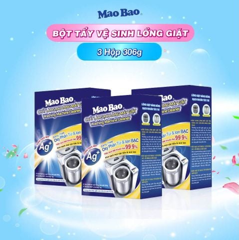  Combo 3 Hộp Chất Vệ Sinh lồng máy giặt Mao Bao Ag+ 306g - Loại Bỏ Cặn Bẩn, Khử Mùi Cho Máy Giặt Cửa Trên/Trước 