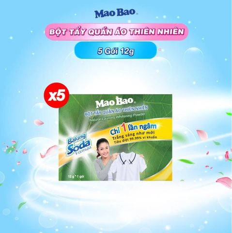  Combo 5 Túi Bột Tẩy Quần Áo Thiên Nhiên Mao Bao Bao 12g - Tẩy Sạch Quần Áo Trắng/Chăn Ga, Thân Thiện Da 