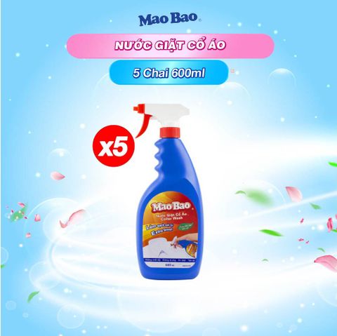  Combo 5 Chai Nước Giặt Cổ Áo Mao Bao 600ml, Làm Sạch Dịu Nhẹ Với Sợi Vải Và Da Tay 