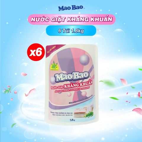  [1 Thùng] Combo 6 Túi Nước Giặt Kháng Khuẩn Mao Bao 1.8kg (Tổng 10.8kg) Hương Hoa Bách Lý Sạch Sâu Khử Mùi, Dễ Giặt Xả 