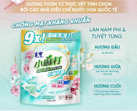  Combo 2 Túi (25 Viên x 10g) Giặt Xả Mao Bao Chống Mạt Hương Lan Nam Phi và Tuyết Tùng, Lưu Hương Bền Lâu 
