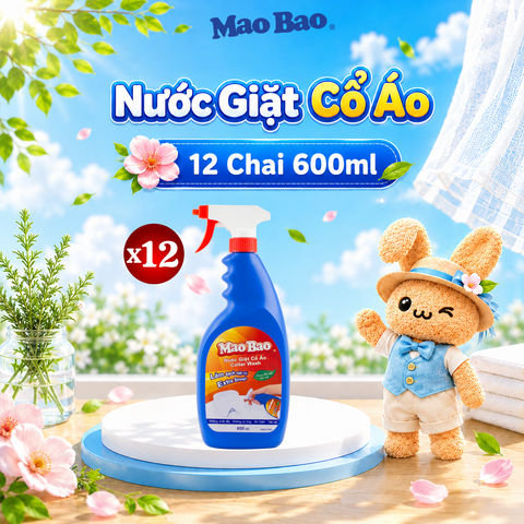  [1 Thùng] Combo 12 Chai Nước Giặt Cổ Áo Mao Bao 600ml, Làm Sạch Dịu Nhẹ Với Sợi Vải Và Da Tay 