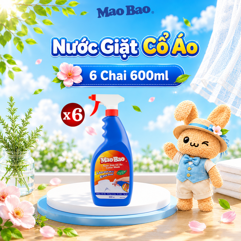  Combo 6 Chai Nước Giặt Cổ Áo Mao Bao 600ml, Làm Sạch Dịu Nhẹ Với Sợi Vải Và Da Tay 
