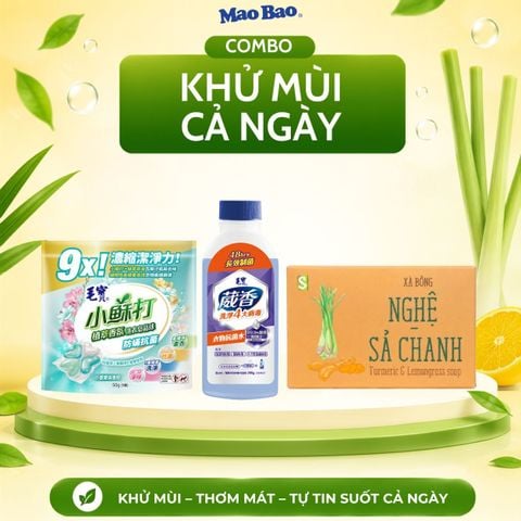  Combo Viên Giặt Xả Hương Lan Nam Phi Và Tuyết Tùng Mao Bao 50g + Nước Kháng Khuẩn Quần Áo Mao Bao 220g + Viên Xà Phòng Tắm Nghệ Sả Chanh 110g 