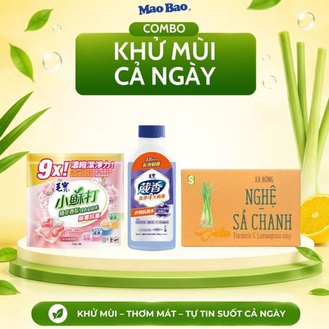  Combo Viên Giặt Xả Hương Mẫu Đơn Mao Bao 50g + Nước Kháng Khuẩn Quần Áo Mao Bao 220g + Viên Xà Phòng Tắm Nghệ Sả Chanh 110g 