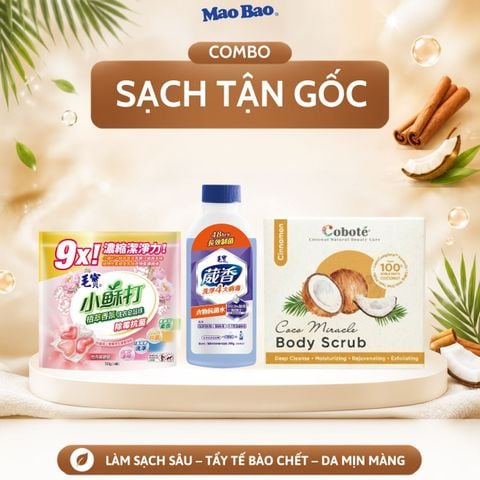  Combo Viên Giặt Xả Hương Mẫu Đơn Mao Bao 50g + Nước Kháng Khuẩn Quần Áo Mao Bao 220g + Viên Xà Phòng Tẩy Tế Bào Chết 75g 
