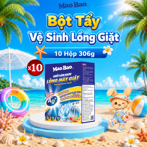  Combo 10 Hộp Chất Vệ Sinh lồng máy giặt Mao Bao Ag+ 306g - Loại Bỏ Cặn Bẩn, Khử Mùi Cho Máy Giặt Cửa Trên/Trước 