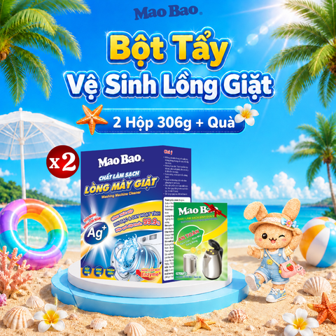  Combo: 02 hộp Bột Chất Làm Sạch Lồng Máy Giặt Ag+ Mao Bao 306g + Chất Làm Sạch Bình Đun Nước Mao Bao 25g x 1 gói 