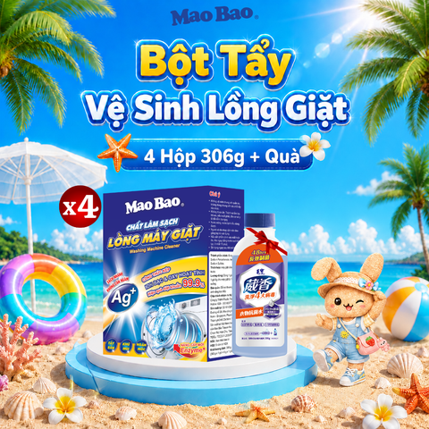  Combo 4 Hộp Chất Vệ Sinh Lồng Máy Giặt 306g, Tặng 1 Chai Nước Kháng Khuẩn Quần Áo Mao Bao 220g 
