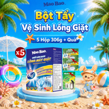  Combo: 5 Hộp Bột Vệ Sinh Làm Sạch Lồng Giặt Mao Bao Ag+ 306g  - Tặng 01 Hộp Bột Tẩy Bình Đun 25g*1 + 2 Túi Bột Tẩy Quần Áo Thiên Nhiên 12g 