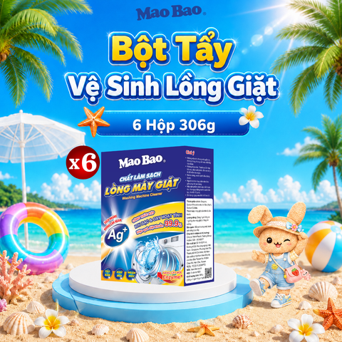  Combo 6 Hộp Chất Vệ Sinh lồng máy giặt Mao Bao Ag+ 306g - Loại Bỏ Cặn Bẩn, Khử Mùi Cho Máy Giặt Cửa Trên/Trước 