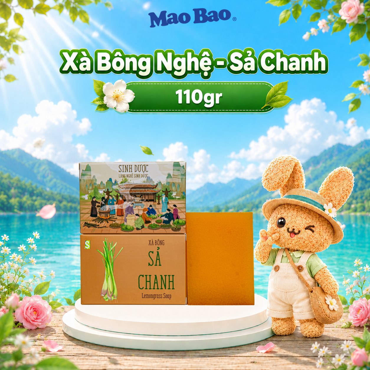  Xà Bông Nghệ - Sả Chanh Sinh Dược 110g, Giúp Hỗ Trợ Kháng Khuẩn, Dưỡng Da Thư Giãn, Hỗ Trợ Ngăn Ngừa Mụn 