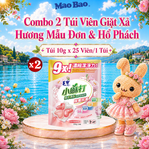  Combo 2 Túi (25 Viên x 10g) Giặt Xả Mao Bao Chống Nấm Mốc Hương Mẫu Đơn và Hổ Phách, Sạch Sâu Lưu Hương 