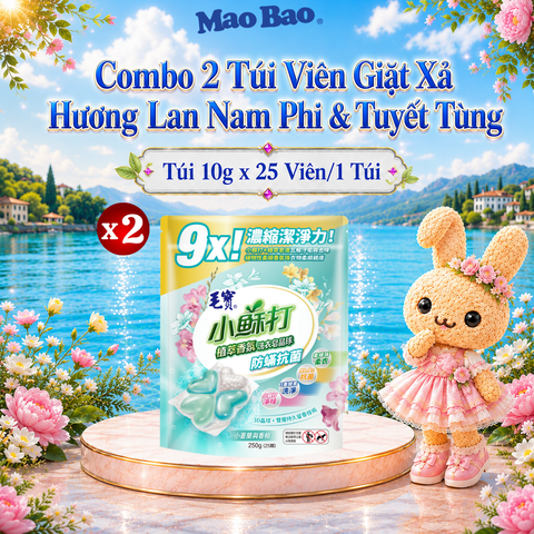  Combo 2 Túi (25 Viên x 10g) Giặt Xả Mao Bao Chống Mạt Hương Lan Nam Phi và Tuyết Tùng, Lưu Hương Bền Lâu 