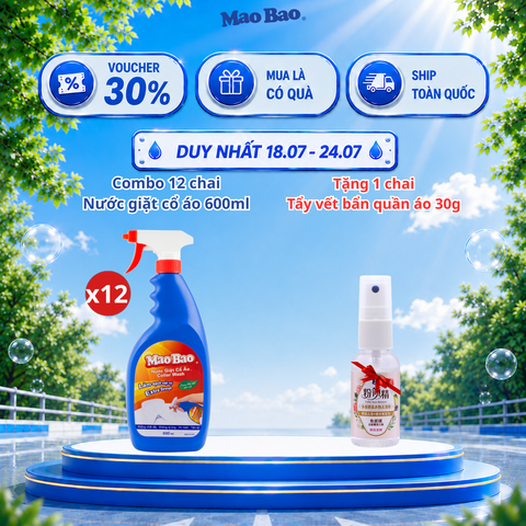  [1 Thùng] Combo 12 Chai Nước Giặt Cổ Áo Mao Bao 600ml, Làm Sạch Dịu Nhẹ Với Sợi Vải Và Da Tay 