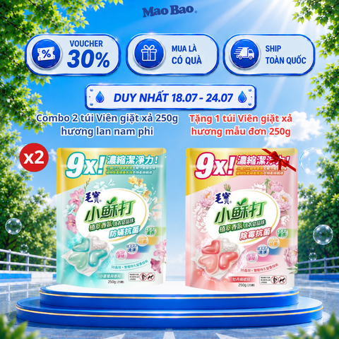  Combo 2 Túi (25 Viên x 10g) Giặt Xả Mao Bao Chống Mạt Hương Lan Nam Phi và Tuyết Tùng, Lưu Hương Bền Lâu 