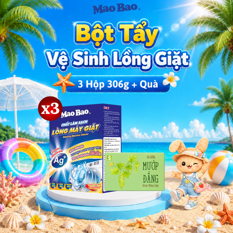  Combo 3 Hộp Bột Vệ Sinh Lồng Máy Giặt Mao Bao 306g Tặng 1 Viên Xà Phòng Tắm Sinh Dươc Mướp Đắng 110g 