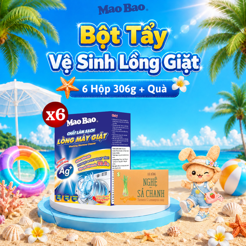  Combo 6 Hộp Bột Vệ Sinh Lồng Máy Giặt Mao Bao 306g Tặng 1 Viên Xà Phòng Tắm Sinh Dươc Nghệ Sả Chanh 110g 