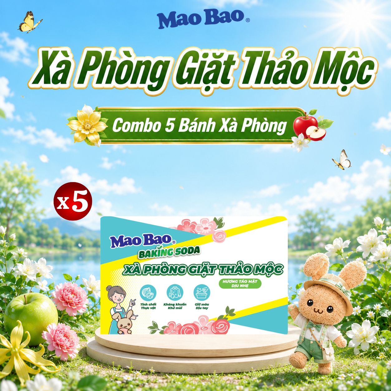  Combo 5 Bánh Viên Xà Phòng Giặt Thảo Mộc 150g, Sạch Ngay Tức Thì, Kháng Khuẩn Hiệu Quả, Đánh Bay Vết Bẩn 