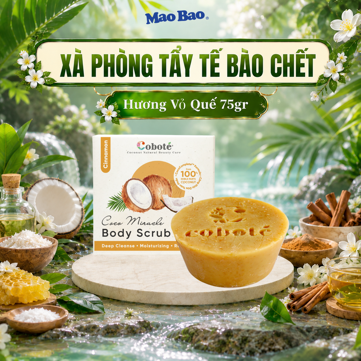  Xà Phòng Tẩy Tế Bào Chết Cơ Thể Coboté 75g Hương Vỏ Quế, Làm Sạch Sâu, Giữ Ẩm Và Làm Mềm Da Hiệu Quả 