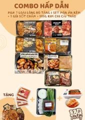 Combo 7 loại Lòng bò nướng, Tặng 1 Set ăn kèm + 3 gói sốt chấm + 500g kim chi cải thảo