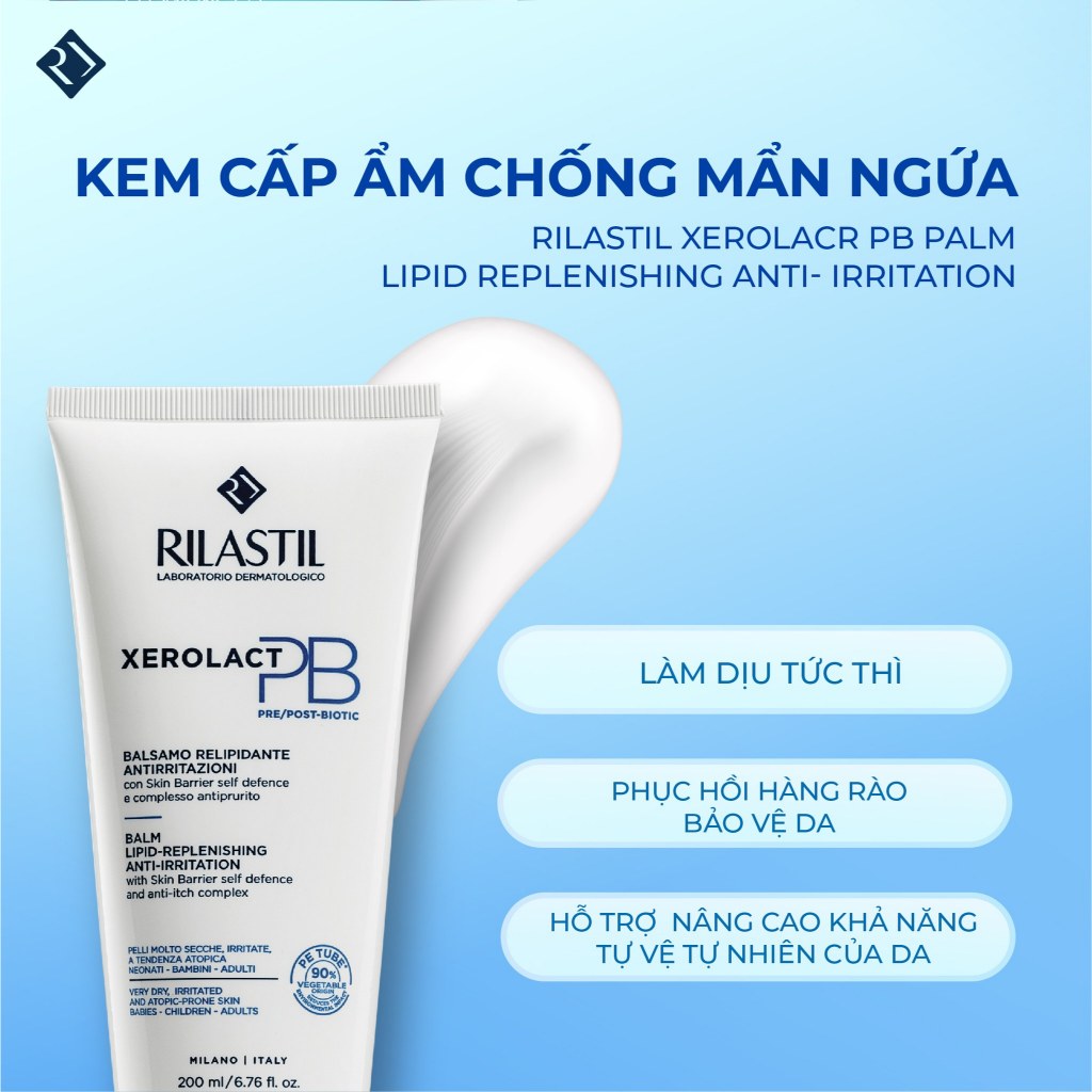 Kem dưỡng cấp ẩm phục hồi, chống mẫn ngứa, viêm da cơ địa Rilastil Xerolact PB Balm Lipid Replenishing Anti Irritation
